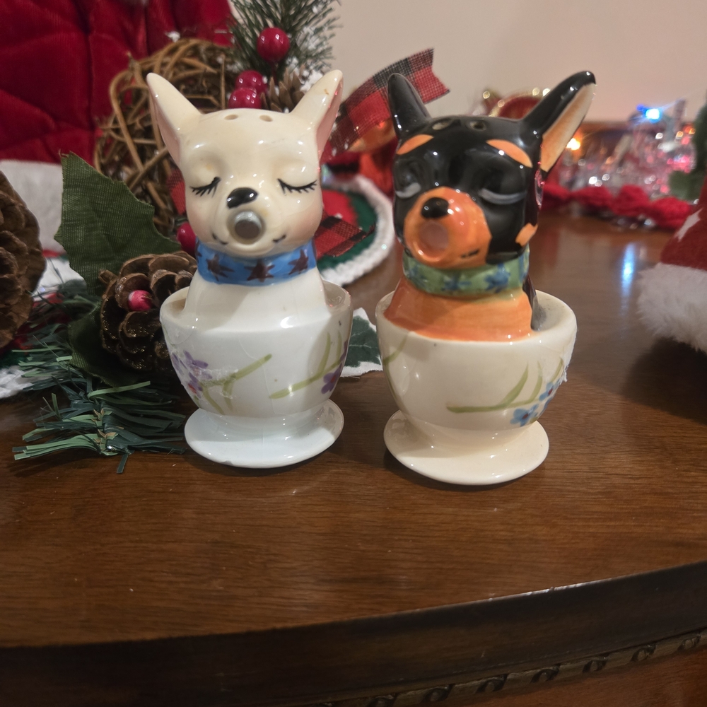 American Vintage Cream and Black Dog Egg Cups